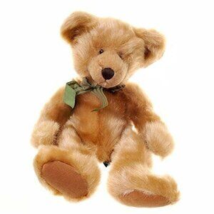 Russ Barrington Bear Silky Soft Curly Hair Plush 10‎ inches Retired w/ Green Bow
